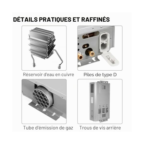 Chauffe-eau au Gaz Propane gpl 6L, 16kW Chauffe Eau Camping Car, chauffe-eau Instantané Sans Réservoir, Modes Hiver et Été, pour le camping, la Caravane et la Maison