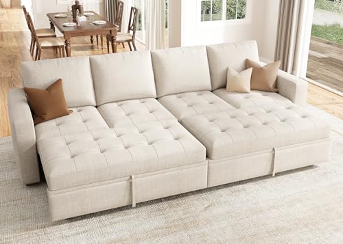 HONBAY Modular Sectional Sleeper Sofa with Pull Out Bed, Lin