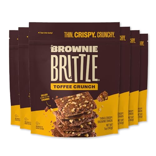 Brownie Brittle – Toffee Crunch Thin and Crispy Sweet Snacks (Pack of 6, 5 oz), Rich Gourmet Brownie Bites Dessert