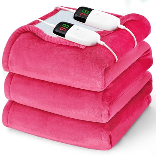 Heated Electric Blanket Queen Size - 84" x 90" Heating Blanket with Dual Control, 10 Levels & 8 Hours Auto Off, Soft Warm Flannel Gift with Over-Heat Protection, ETL & FCC Certified