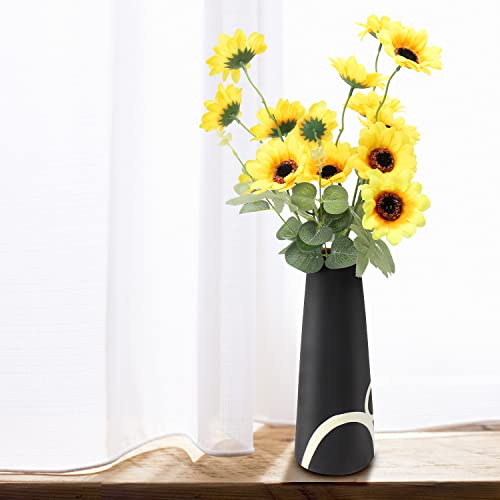 Vihenthi 10 Inch Black Vase With Handle, Tall Flower Vase With Hand-Painted Pattern, Morden Black Vases Home Decor For Flowers, Living Room, Dining Room, Office, Vases For Decor #TOP2