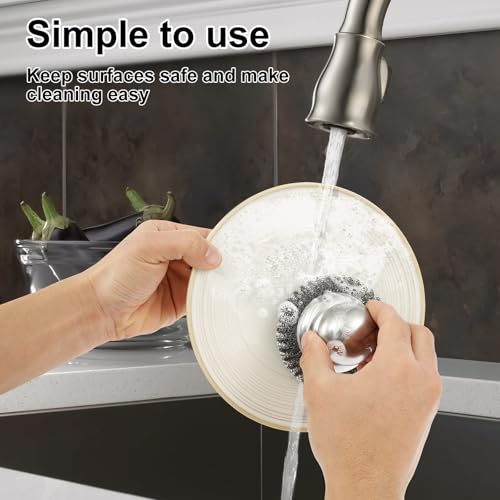 Image of 18PCS Steel Wool Scrubber with Handle, Deep Cleaning Metal Scrubber, Detachable Wire Metal Pot Scrubber Brush, Stainless Wire Metal Sponge Steel Scouring Pad for Cleaning Dishes Sink Griddles Grills