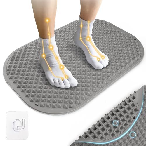GEENOA Silicone Foot Massage Mat with Dual-Side Usage, Extra-Large Reflexology Mat for Feet Relaxation, Portable Foot Acupressure Mat, Foldable Standing Desk Mat for Pain, Fatigue Relief(Gray-XL)