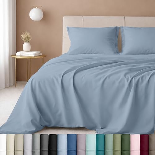 Image of California Design Den - Luxury Full Size Sheet Set - 100% Cotton, 600 Thread Count Deep Pocket Full Size Bed Sheets, Sateen Weave - Blue