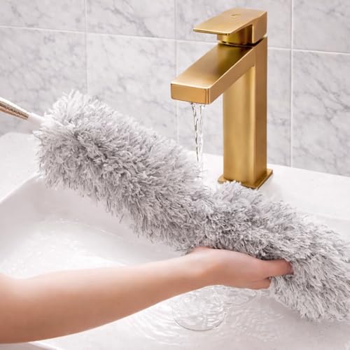 Image of Microfiber Feather Duster Fan Cleaner mop Bendable Head & Extendable Pole 100 Inch Extra-Long Fan Cleaning Duster, Washable Dust Cleaner for High Ceiling Fans, Window Blinds, Furniture & Cobwebs