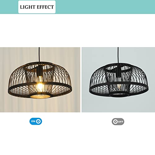 Aeyee Bamboo Pendant Light Fixture 1 Light Rattan Pendant Lamp, Woven Hanging Light for Kitchen Living Room in Black - Image 3