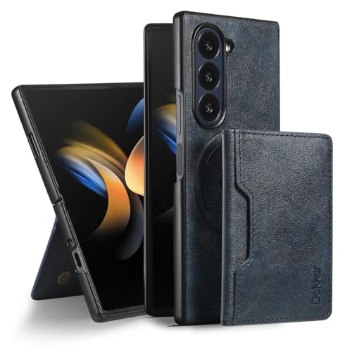 Étui à rabat magnétique Samsung Galaxy Z Fold 7 en cuir bleu avec fente cartes