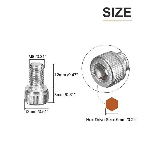 DTGN M8x12mm Socket Head Cap Screws Bolts, 20Pcs 304 Stainless Steel 18-8, Metric Machine Hex Socket Screw, Hex Drive - Image 2
