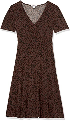 Image of Amazon Essentials Women's Short Sleeve V-Neck Gathered Flattering Fit and Flare Dress