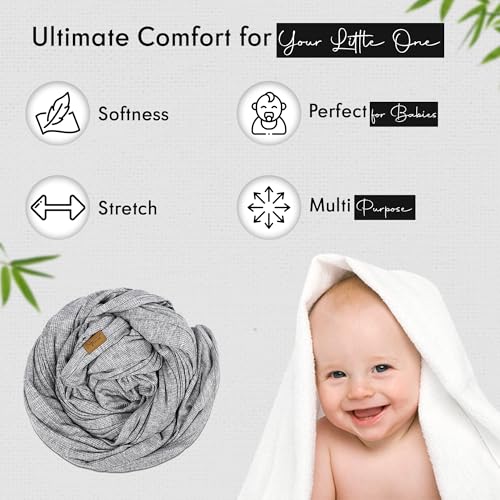 Image of K E L O R Swaddle Blankets, Baby Swaddling Wrap Nursery Blanket for Boys & Girls Unisex, Soft 95% Viscose from Bamboo and 5% Spandex, Large 45 x 45 inches, Ribbed Ash Gray