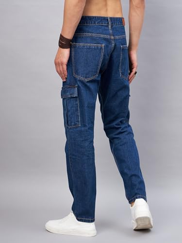 Image of STUDIO NEXX Men's Loose Fit Cargo Jeans | Non Stretchable | Cargo Denim for Men | Loose fit Cargos | Utility Pockets
