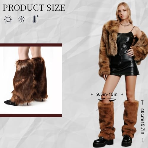 Image of Fur Leg Warmers Faux Fur Fluffy Leg Warmers, Fuzzy Over Boot Costume for Women Girls, Winter Long Boot Sleeves