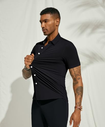 PJ-PAUL-JONES-Mens-Short-Sleeve-Casual-Button-Down-Shirts-4-Way-Stretch-Travel-Dress-Shirt