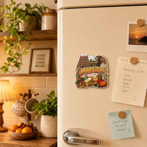 Image of Zesta Wooden Fridge Magnets Set | Refrigerator Decor Magnets for Kitchen | India Souvenir Fridge Magnet Collection | Wooden Magnet for Fridge Door Decoration (Madurai)
