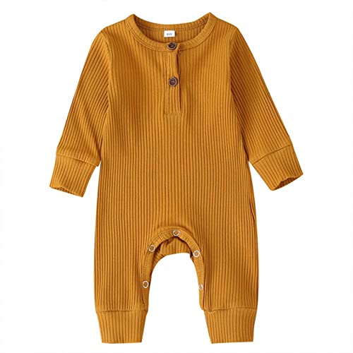 Image of CIYCUIT Newborn Baby Boy Girl Romper Clothes Infant Solid Ribbed Onesie Bodysuit Jumpsuit Outfits