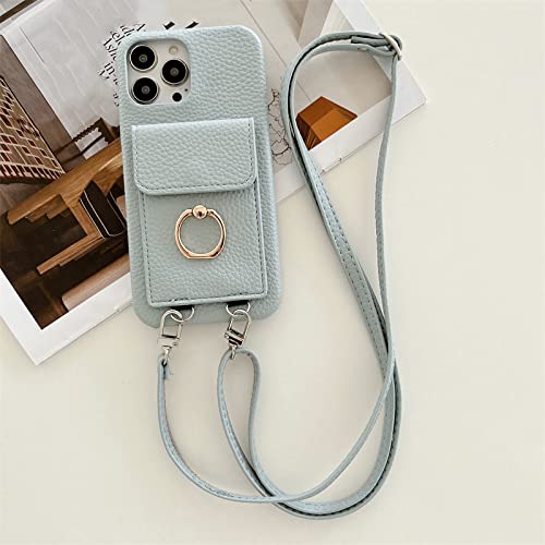 Coque iPhone XR avec cordon tour de cou et porte-carte BSAPP en cuir cyan
