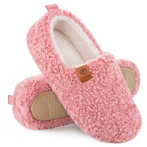 EverFoams Women’s Soft Curly Full Slippers Memory Foam Lightweight House Shoes Cozy Loafer with...