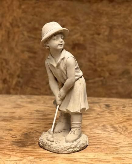 Golfer Golf Girl Statue Concrete Playing Girl Figure Outdoor Garden Woman Sculpture