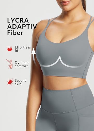 Image of baleaf everleaf Women's Sports Bra Longline, Molded Cup Yoga Bra Thin Strap Low Impact Workout Crop Tank Tops