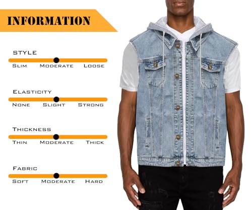 Heihuohua Men's Hooded Denim Vest Classic Stretchy Trucker Sleeveless Jean Jacket4