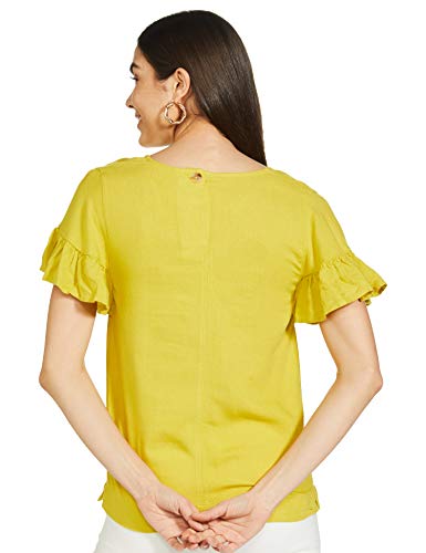 Image of Marks & Spencer Womens Solid Linen Blend V-Neck Regular Fit Top