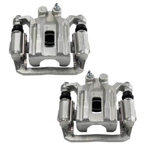 Image of TRQ Rear Driver and Passenger Side Brake Caliper Set Caliper Brackets Hardware Compatible with 05-21 Nissan Frontier 05-15 Xterra