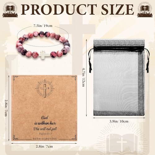 Quelay 12 Set Christian Gifts for Women Bible Verse Bracelet Baptism Religious Elastic Beads Bracelet with Card Mesh Bag Religious Inspirational Gift Jesus Faith for Mom Friend2