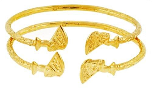 Queen Nefertiti Solid .925 Sterling Silver West-Indian Bangle Set Plated with 14K Gold