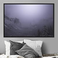 Framed Canvas Wall Art Foggy Mountains Aerial Cool Multicolor Nature Photography Realism Relax/Calm Rustic Wilderness - 16x24 inches