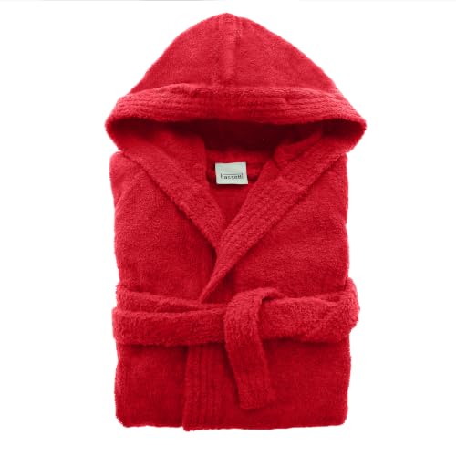 Bassetti Time - Albornoz con capucha y bolsillos de felpa de algodón 100 %, rojo, Tg.XL