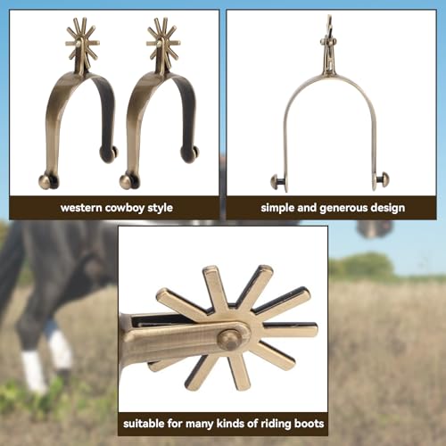 1Pair Western Horse Spurs, Rotatable Gear Zinc Alloy Cowboy Spurs | Riding Spurs with Gear Control for Equestrian Training, Trail, Western Boots - Image 5