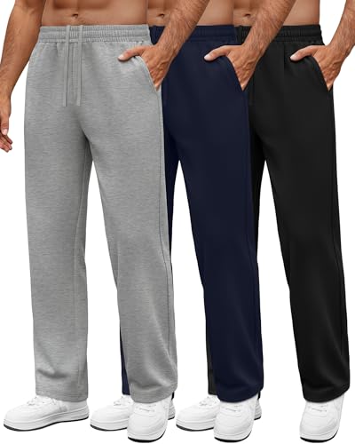 Neer 3 Pack Men's Drawstring Sweatpants Open Bottom Joggers Workout Athletic Tall Lounge Pants Wide Leg with Pockets