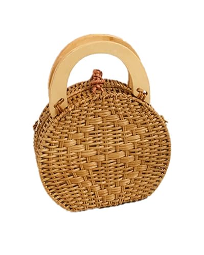 Vintage Handmade Handwoven Pearl Bag Rattan Shoulders Woven Handbags Beach Style Straw Bags