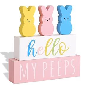 Easter Decorations for the Home 5pcs Easter Bunny Wooden Table Centerpiece Signs Cute Easter Decor Peep Rabbits Wooden Block Set Table Decor Farmhouse Rustic Tiered Tray Decor Easter Gifts