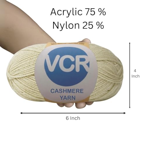 Image of VCR Beige Cashmere Knitting Yarn, 100 Grams Hank, 265 Meters Length, Acrylic 75% and Nylon 25%, Soft Crosia Thread for Crochet and Knitting, Suitable for Sweaters, Pullovers and Jackets
