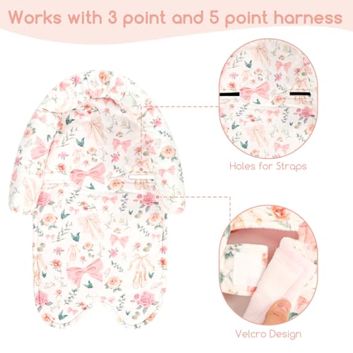 Image of GFU Baby Car Seat Head Support for Newborn, 2 in 1 Infant Car Seat Head Body Support with Strap Pads, Soft Stroller Cushion Pillow Insert for Girls, Fits for Stroller, Swing, Pink Floral