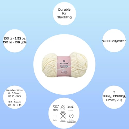 Image of Cuddly Velvet Chenille Yarn, Super Soft Fluffy Bulky for Knitting Crocheting Crafting Blanket Amigurumi, Durable for Shedding, 100 Gram (3.53 Ounces) 109 Yards (100 Meters) (Cream) (3 Skeins)