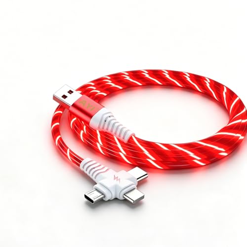 Image of AYI 3 in 1 USB Charging Cable 1m, Red Dynamic Flowing Light Effect, Flexible PVC Tangle-Free Design, Smart Chip with Trickle Charging & Low Power Consumption, Data Sync Cord for Most Mobile Devices.