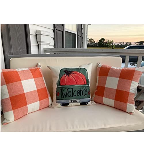 Vakado Orange White Buffalo Plaids Decor Fall Throw Pillow Covers Thanksgiving Front Porch Farmhouse Outdoor Retro Check Rustic Cushion Autumn Home Decorations For Couch Chair Sofa 18X18 Pack Of 2 #TOP5