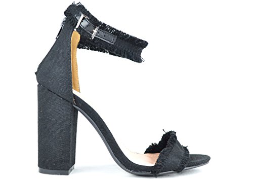 Chase & Chloe Maise-1 Women's Heeled Sandal with Trimmed Design and Ankle Strap Closure (7, Black)