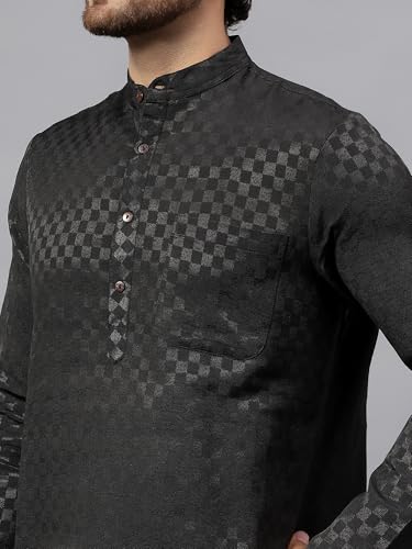 Image of LATEST CHIKAN Men's Checkered Cotton Blend Straight Kurta