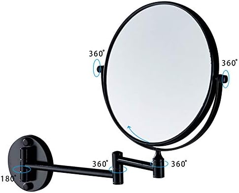 Iamagie 8inch Round Mirror Double Sided with 3x Magnifying Mirror, Extendable Fodable 360° Rotatable No-drill, Bathroom Wall Mounted Swivel Shaving Cosmetic Makeup Vanity Mirror (Black)