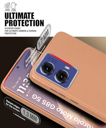 Image of WOW IMAGINE Back Cover for Motorola Moto G85 5G | Ultra Slim Flexible Non-Slip Grip | Inner Fabric | Metal Camera Ring & Lightweight Soft Silicone Mobile Case - Tan Brown