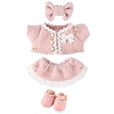 Design spécial : Cette jupe courte rose et blanche est associée à un manteau luxueux pour donner à votre poupée une allure élégante. Des chaussures assorties et un nœud de la même couleur rehausseront son charme et son style.