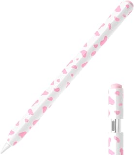 Cow Print Pencil Case for Apple Pencil (USB-C), Comfortable Grip, Side Thin Silicone Sleeve, Supports Magnetic Attachment. (Pink)