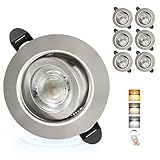 Aulaiyi LED Einbaustrahler 230V Dimmbar 68mm 5.5W IP44 LED Spots Ultra Flach Deckenspots 45° Schwenkbar Einbauleuchten 3000K/4000K/6000K Spots Deckenleuchte für Bad Wohnzimmer Küche, Nickel 6er Set