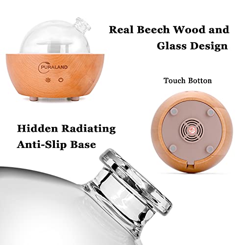 Glass Essential Oil Diffuser, The 2024 Upgraded Aromatherapy Diffuser, Puraland 200Ml Real Wood Base Aroma Humidifier, Cool Mist With 7 Led Colors, Waterless Auto Shut-Off For Home Office Bedroom Gift #TOP5