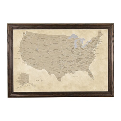 Push Pin Travel Maps - Vintage USA in Wood Frame