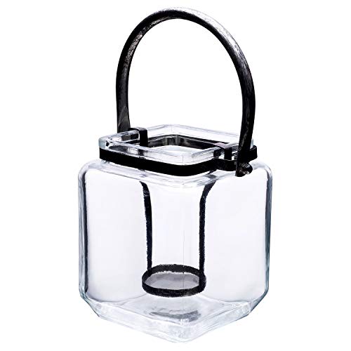 Diamond Star Glass Candle Lantern Decorative Candle Holder Outdoor Table Lantern With Metal Handle (S(4.3"×4.3"×5.5")) #TOP1