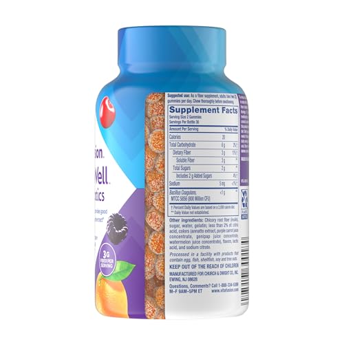 vitafusion Probiotic + Prebiotic Fiber Gummies for Adults, Probiotic Supplement with Prebiotic Fiber to Support Gut Health and Provide Good Bacteria (1), Cherry Berry Citrus Rush Flavor, 60 Count
